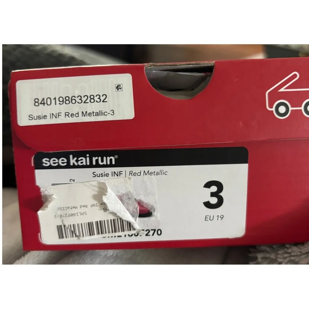 See Kai Run Susie INF Red Metallic Mary Jane Shoes Size 3 Infant Scalloped Trim